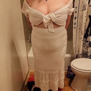 White off The Shoulder Tie Top Dress